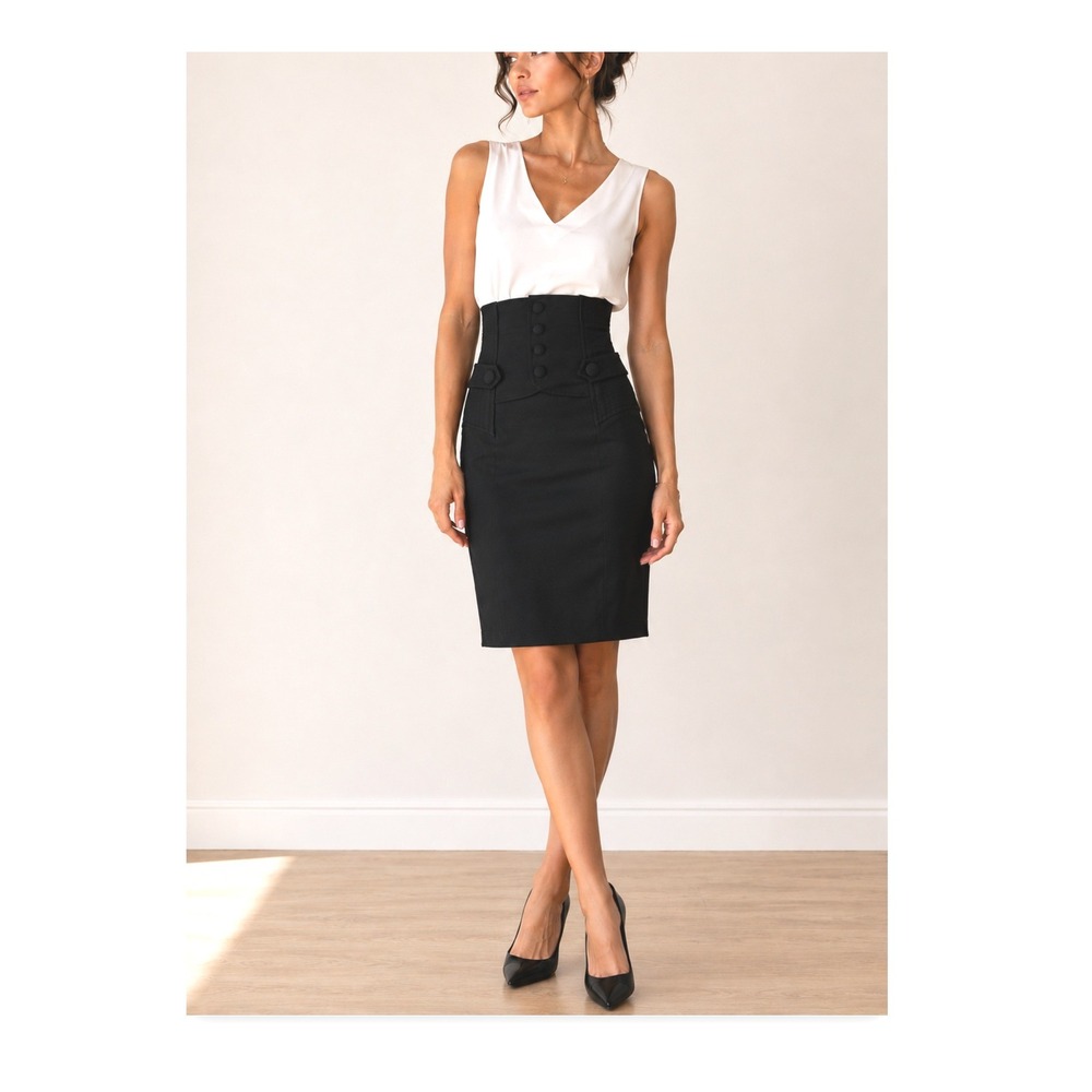 Black Halo High Waist Corset Pencil Skirt Black Made USA Business Formal - 4